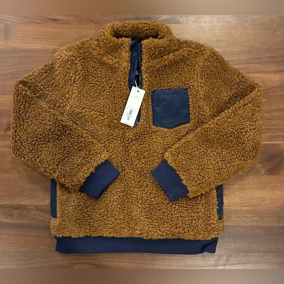 NWT- Janie and Jack Brown Sherpa Half-Zip Pullover (Size 7-8) - Picture 3 of 7